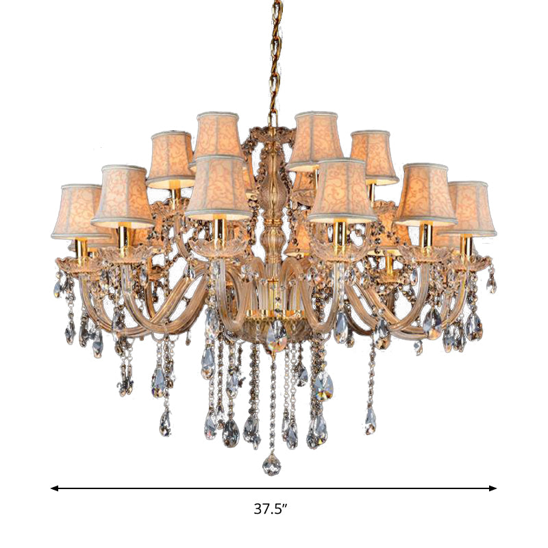 Armed Clear K9 Crystal Pendant Chandelier Rustic 6/8/10 Heads Beige Hanging Ceiling Light with Flared Fabric Shade Clearhalo 'Ceiling Lights' 'Chandeliers' Lighting' options 280090