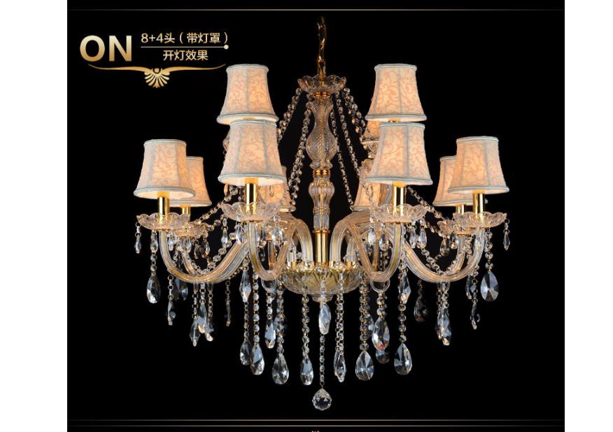 Armed Clear K9 Crystal Pendant Chandelier Rustic 6/8/10 Heads Beige Hanging Ceiling Light with Flared Fabric Shade Clearhalo 'Ceiling Lights' 'Chandeliers' Lighting' options 280120