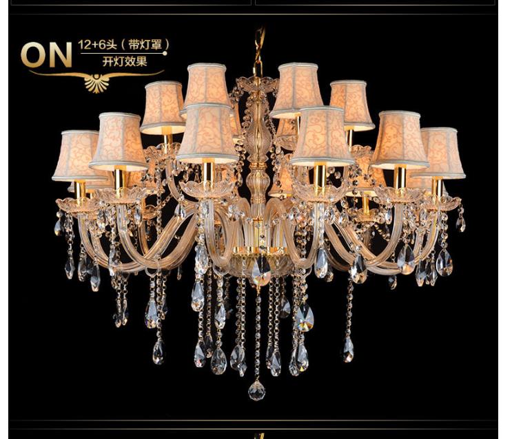 Armed Clear K9 Crystal Pendant Chandelier Rustic 6/8/10 Heads Beige Hanging Ceiling Light with Flared Fabric Shade Clearhalo 'Ceiling Lights' 'Chandeliers' Lighting' options 280122