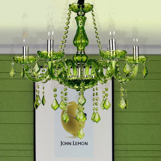 Crystal Candle Chandelier Lighting Modern 6/18 Lights Green Hanging Pendant for Bedroom, 23"/37.5" W Green 23" Clearhalo 'Ceiling Lights' 'Chandeliers' 'Modern Chandeliers' 'Modern' Lighting' 280130