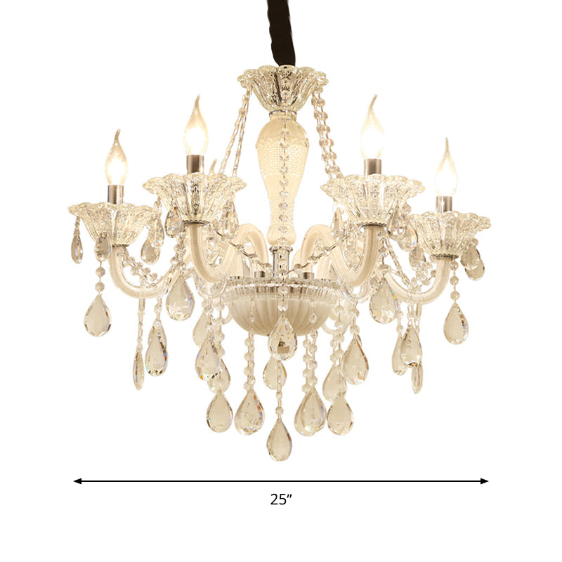 Modern Candle Hanging Chandelier Clear Crystal Glass 6 Bulbs Living Room Pendant Ceiling Light in White Clearhalo 'Ceiling Lights' 'Chandeliers' 'Modern Chandeliers' 'Modern' Lighting' 280149