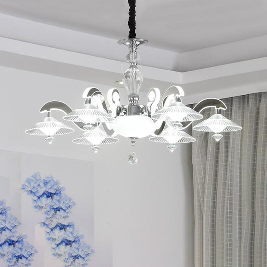 Flared Dining Room Pendant Ceiling Light Simple Ridged Crystal 6 Heads Chrome Hanging Chandelier Clearhalo 'Ceiling Lights' 'Chandeliers' Lighting' options 280167