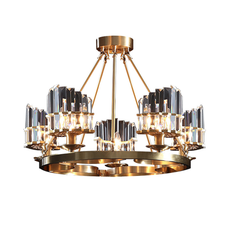 5 Heads Circular Hanging Ceiling Light Modern Gold Tri-Sided Crystal Rod Pendant Chandelier Clearhalo 'Ceiling Lights' 'Chandeliers' Lighting' options 280178