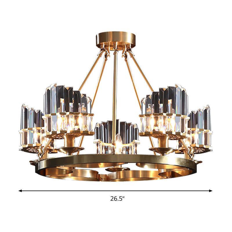 5 Heads Circular Hanging Ceiling Light Modern Gold Tri-Sided Crystal Rod Pendant Chandelier Clearhalo 'Ceiling Lights' 'Chandeliers' Lighting' options 280179