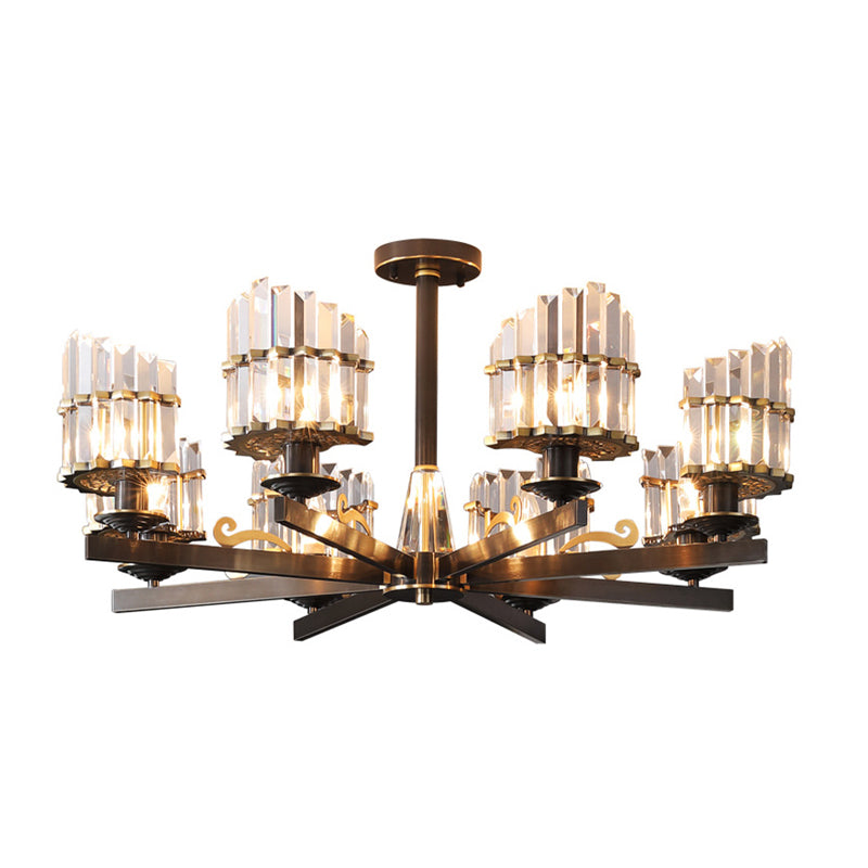 Modernism Sputnik Hanging Light 3/6/8 Heads Three Sided Crystal Rod Ceiling Chandelier in Black/Brass Clearhalo 'Ceiling Lights' 'Chandeliers' Lighting' options 280185