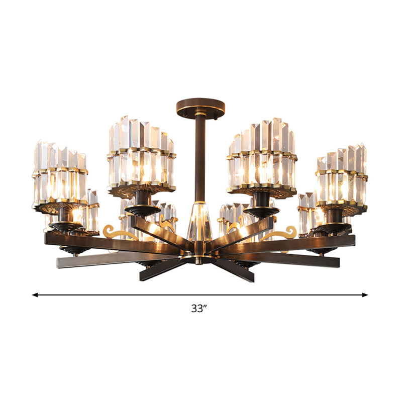 Modernism Sputnik Hanging Light 3/6/8 Heads Three Sided Crystal Rod Ceiling Chandelier in Black/Brass Clearhalo 'Ceiling Lights' 'Chandeliers' Lighting' options 280186