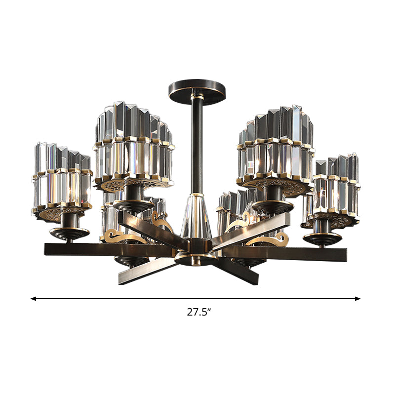 Modernism Sputnik Hanging Light 3/6/8 Heads Three Sided Crystal Rod Ceiling Chandelier in Black/Brass Clearhalo 'Ceiling Lights' 'Chandeliers' Lighting' options 280193