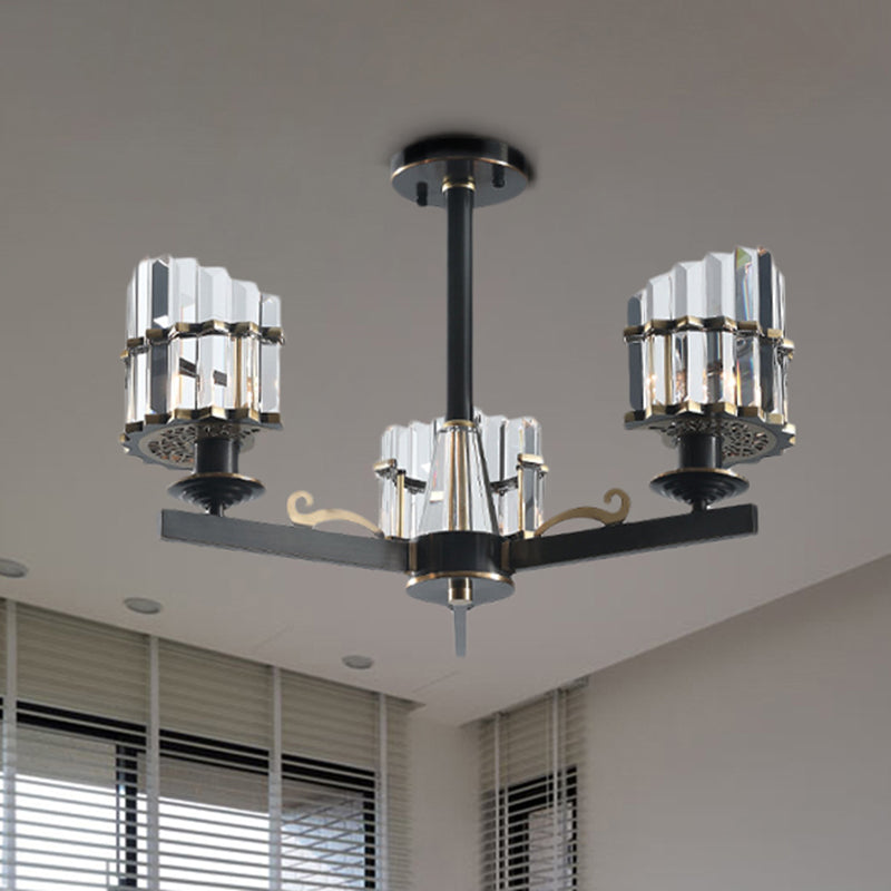 Modernism Sputnik Hanging Light 3/6/8 Heads Three Sided Crystal Rod Ceiling Chandelier in Black/Brass Clearhalo 'Ceiling Lights' 'Chandeliers' Lighting' options 280196