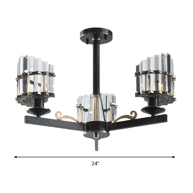 Modernism Sputnik Hanging Light 3/6/8 Heads Three Sided Crystal Rod Ceiling Chandelier in Black/Brass Clearhalo 'Ceiling Lights' 'Chandeliers' Lighting' options 280200