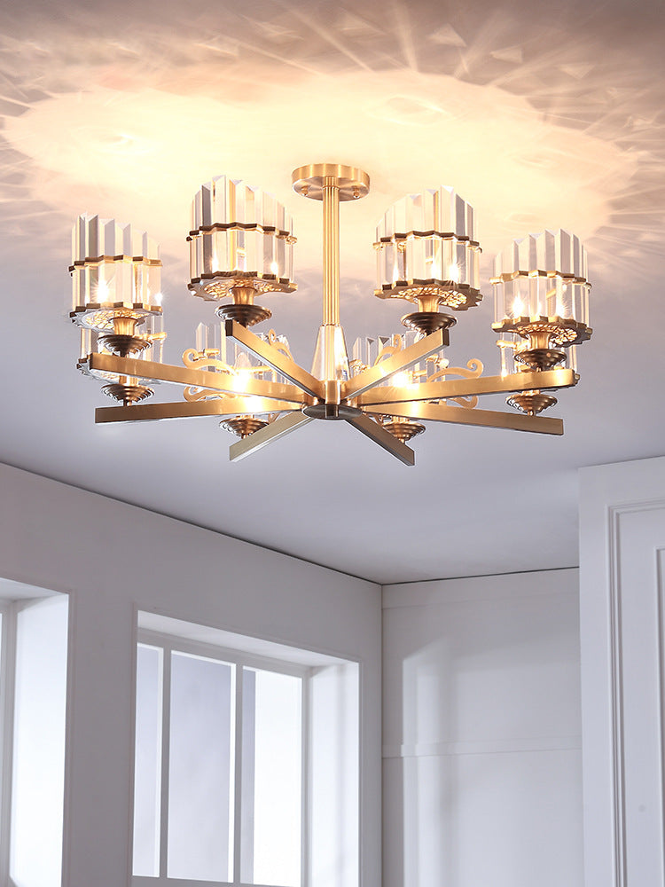 Modernism Sputnik Hanging Light 3/6/8 Heads Three Sided Crystal Rod Ceiling Chandelier in Black/Brass Clearhalo 'Ceiling Lights' 'Chandeliers' Lighting' options 280207