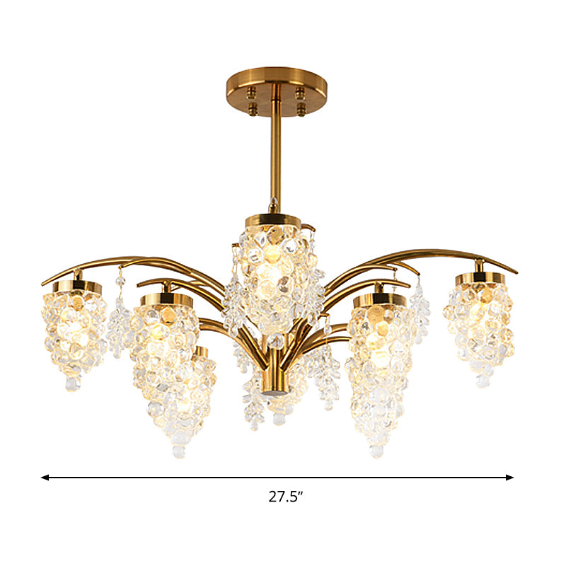 Crystal Beaded Gold Hanging Light Kit Grape Shape 6/8 Heads Bedroom Chandelier Light Fixture Clearhalo 'Ceiling Lights' 'Chandeliers' Lighting' options 280212