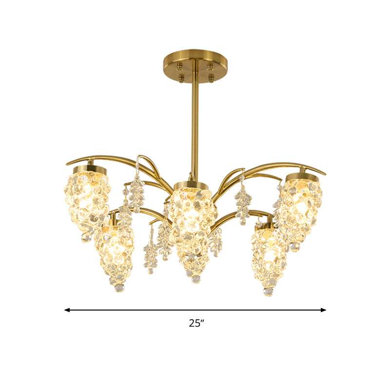 Crystal Beaded Gold Hanging Light Kit Grape Shape 6/8 Heads Bedroom Chandelier Light Fixture Clearhalo 'Ceiling Lights' 'Chandeliers' Lighting' options 280218