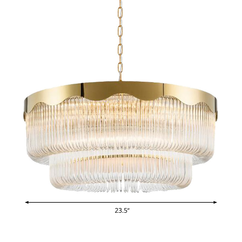 Fluted Crystal 2 Layers Hanging Pendant Light Postmodern 8 Heads Living Room Chandelier Lighting in Gold Clearhalo 'Ceiling Lights' 'Chandeliers' Lighting' options 280231