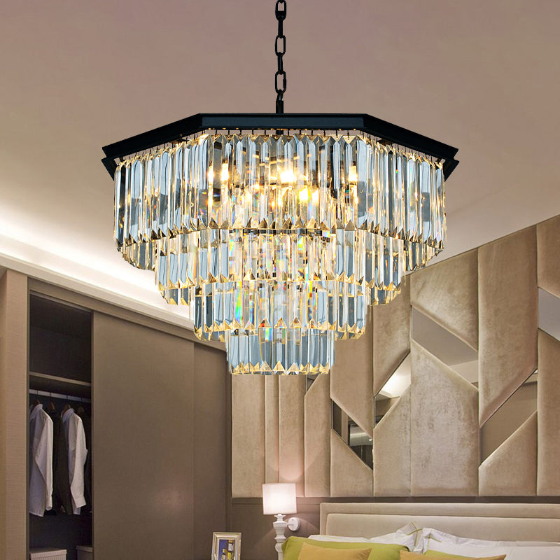 4 Tiers Living Room Suspension Pendant Traditional Clear/Amber Three Sided Crystal Rod 11 Heads Chandelier Light Clear Clearhalo 'Ceiling Lights' 'Chandeliers' Lighting' options 280233_26b7ef4b-8f51-431e-ac41-56f84f52ce7c