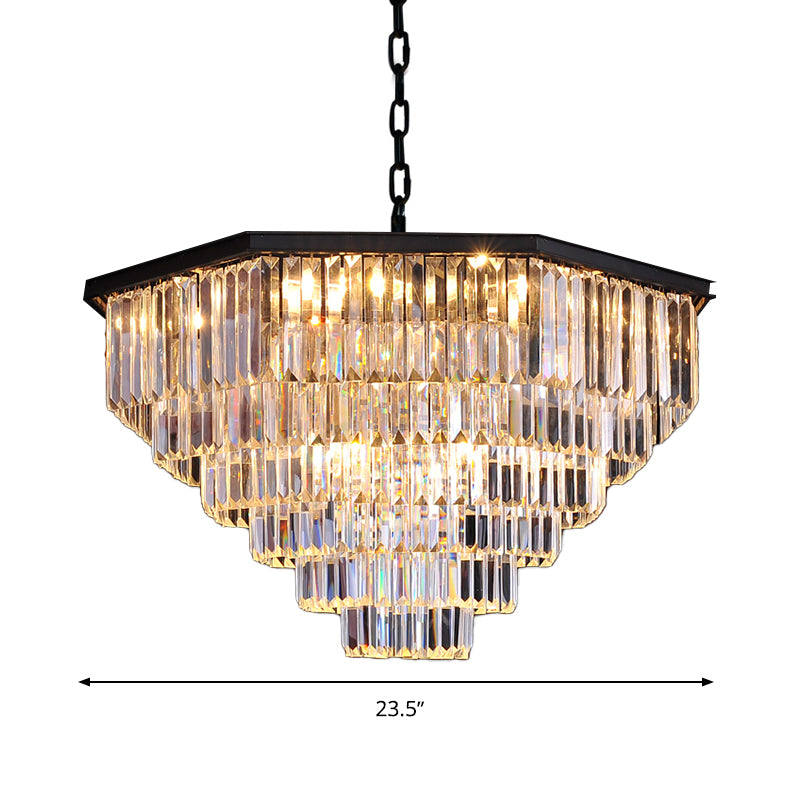 4 Tiers Living Room Suspension Pendant Traditional Clear/Amber Three Sided Crystal Rod 11 Heads Chandelier Light Clearhalo 'Ceiling Lights' 'Chandeliers' Lighting' options 280244