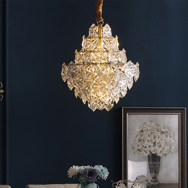 8 Heads Clear Hexagon Glass Suspension Lamp Nordic Gold Top Shape Living Room Hanging Chandelier Clearhalo 'Ceiling Lights' 'Chandeliers' Lighting' options 280251