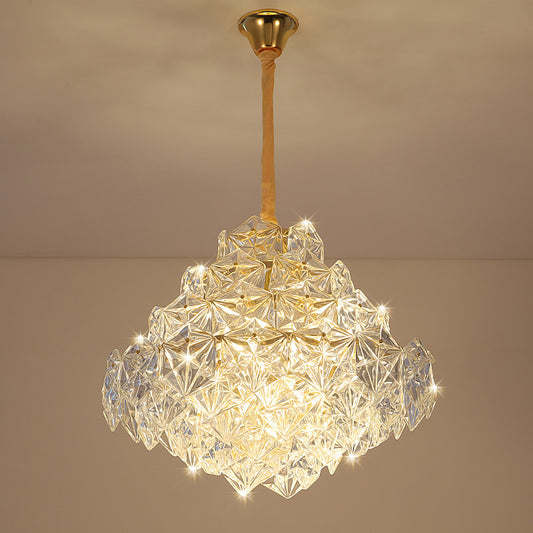 8 Heads Clear Hexagon Glass Suspension Lamp Nordic Gold Top Shape Living Room Hanging Chandelier Clearhalo 'Ceiling Lights' 'Chandeliers' Lighting' options 280252