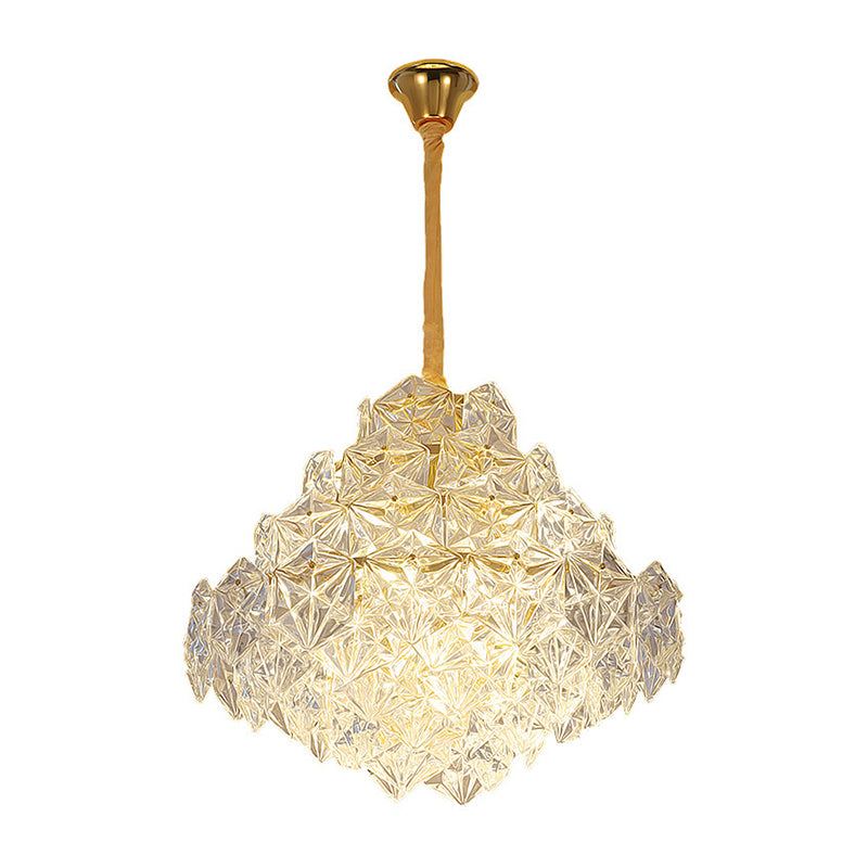 8 Heads Clear Hexagon Glass Suspension Lamp Nordic Gold Top Shape Living Room Hanging Chandelier Clearhalo 'Ceiling Lights' 'Chandeliers' Lighting' options 280255