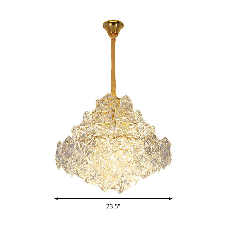 8 Heads Clear Hexagon Glass Suspension Lamp Nordic Gold Top Shape Living Room Hanging Chandelier Clearhalo 'Ceiling Lights' 'Chandeliers' Lighting' options 280256