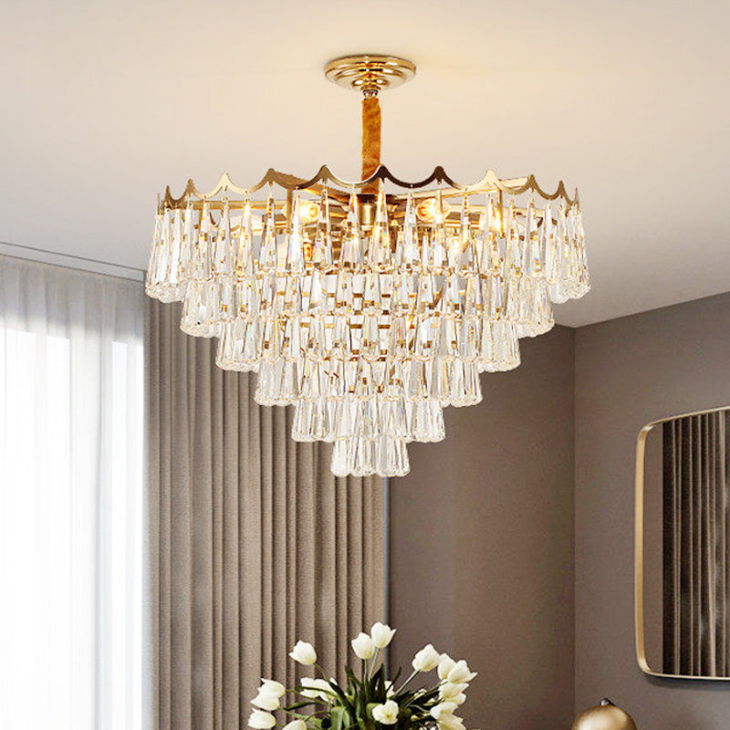 Tapered Waterdrop Crystal Chandelier Light Postmodern 9 Heads Living Room Ceiling Light in Gold Clearhalo 'Ceiling Lights' 'Chandeliers' Lighting' options 280257