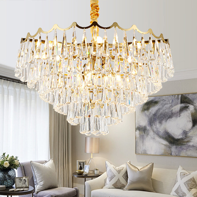 Tapered Waterdrop Crystal Chandelier Light Postmodern 9 Heads Living Room Ceiling Light in Gold Clearhalo 'Ceiling Lights' 'Chandeliers' Lighting' options 280258