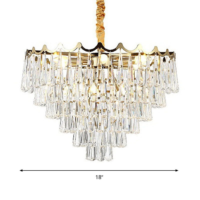 Tapered Waterdrop Crystal Chandelier Light Postmodern 9 Heads Living Room Ceiling Light in Gold Clearhalo 'Ceiling Lights' 'Chandeliers' Lighting' options 280262