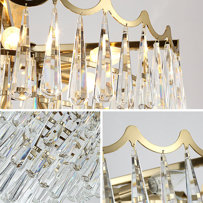 Tapered Waterdrop Crystal Chandelier Light Postmodern 9 Heads Living Room Ceiling Light in Gold Clearhalo 'Ceiling Lights' 'Chandeliers' Lighting' options 280263