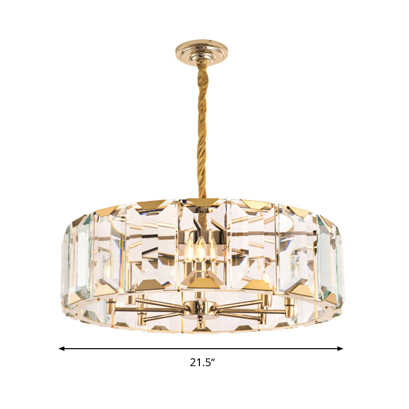 Gold Drum Ceiling Lamp Postmodern Faceted Crystal Panel 6 Heads Living Room Chandelier Lighting Clearhalo 'Ceiling Lights' 'Chandeliers' Lighting' options 280269