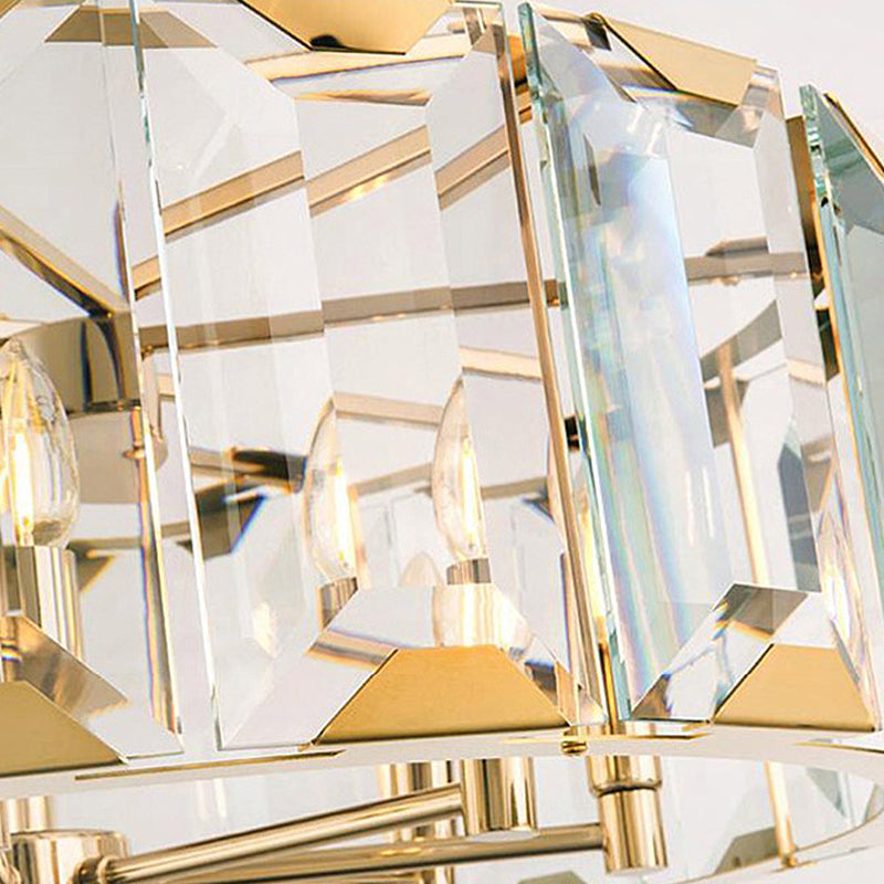 Gold Drum Ceiling Lamp Postmodern Faceted Crystal Panel 6 Heads Living Room Chandelier Lighting Clearhalo 'Ceiling Lights' 'Chandeliers' Lighting' options 280270