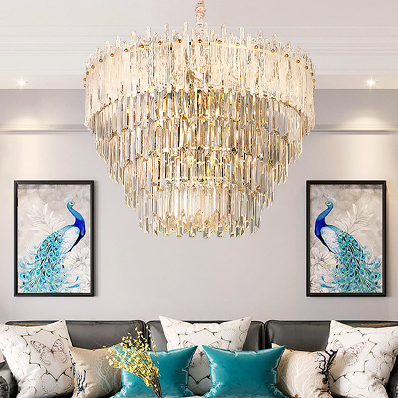 Clear Tri-Sided Crystal Rod Tiered Drop Lamp Modernism 11/23 Lights Living Room Pendant Chandelier Clearhalo 'Ceiling Lights' 'Chandeliers' Lighting' options 280271