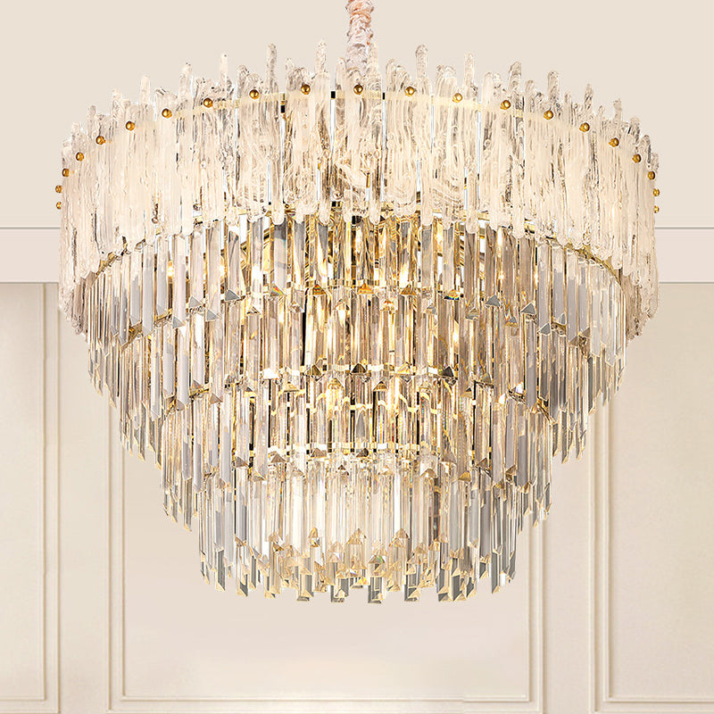 Clear Tri-Sided Crystal Rod Tiered Drop Lamp Modernism 11/23 Lights Living Room Pendant Chandelier Clearhalo 'Ceiling Lights' 'Chandeliers' Lighting' options 280272