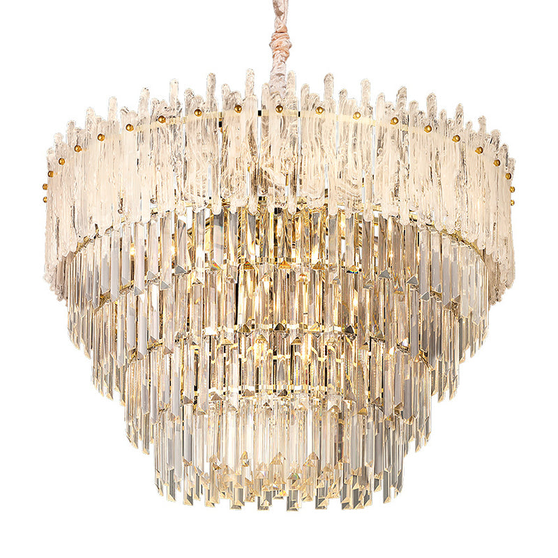 Clear Tri-Sided Crystal Rod Tiered Drop Lamp Modernism 11/23 Lights Living Room Pendant Chandelier Clearhalo 'Ceiling Lights' 'Chandeliers' Lighting' options 280275