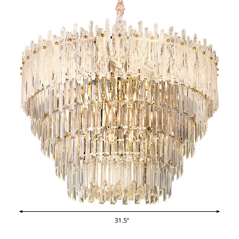 Clear Tri-Sided Crystal Rod Tiered Drop Lamp Modernism 11/23 Lights Living Room Pendant Chandelier Clearhalo 'Ceiling Lights' 'Chandeliers' Lighting' options 280276