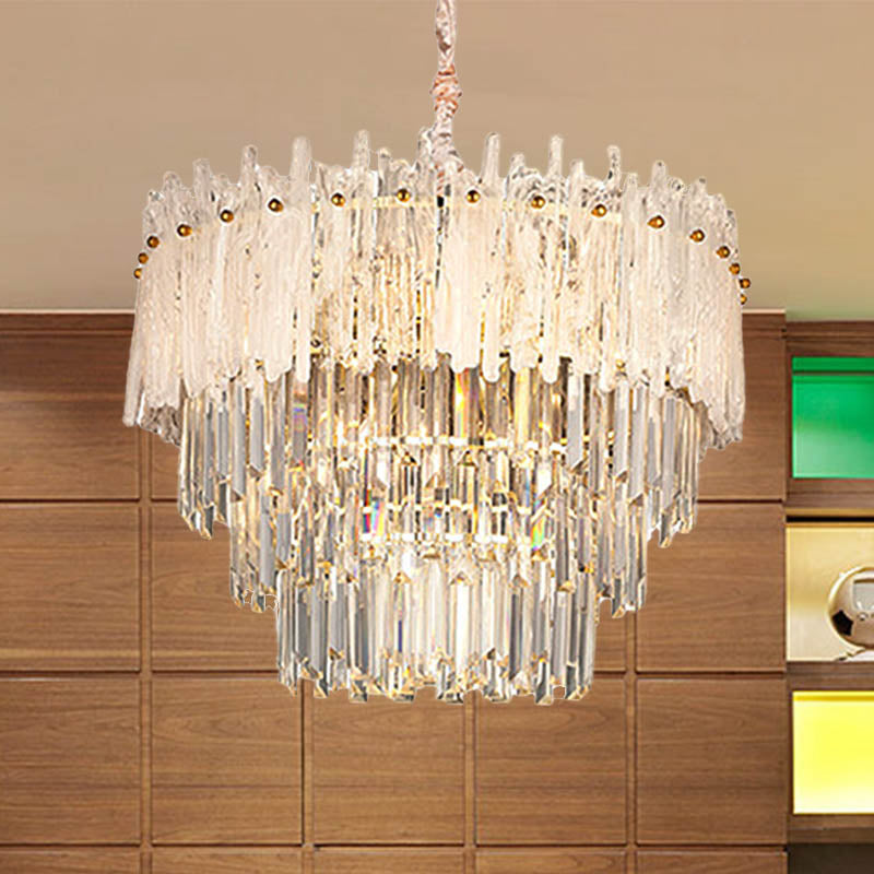 Clear Tri-Sided Crystal Rod Tiered Drop Lamp Modernism 11/23 Lights Living Room Pendant Chandelier Clearhalo 'Ceiling Lights' 'Chandeliers' Lighting' options 280278