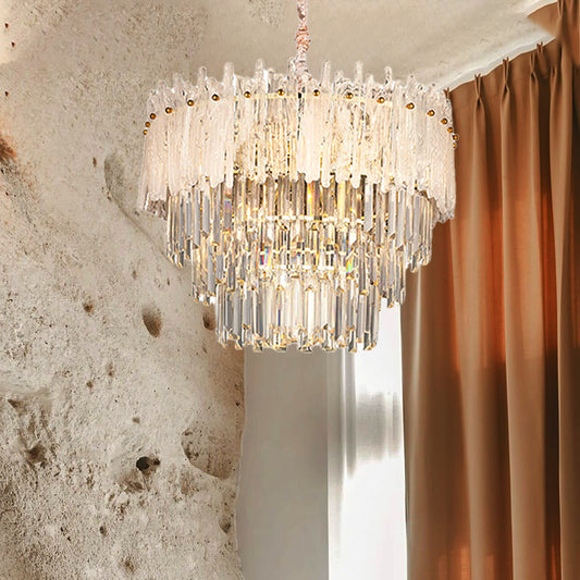 Clear Tri-Sided Crystal Rod Tiered Drop Lamp Modernism 11/23 Lights Living Room Pendant Chandelier Clearhalo 'Ceiling Lights' 'Chandeliers' Lighting' options 280279