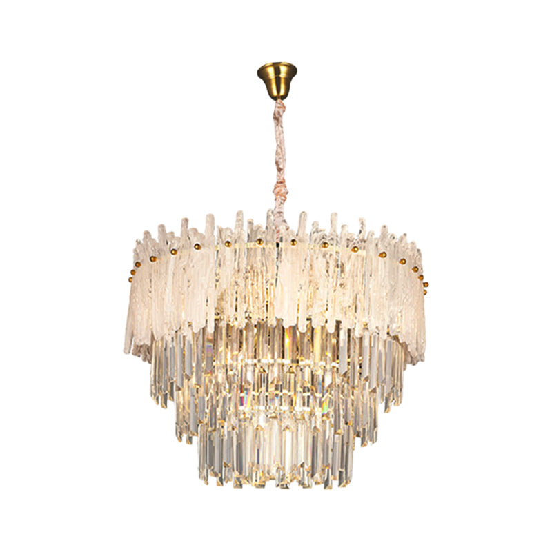 Clear Tri-Sided Crystal Rod Tiered Drop Lamp Modernism 11/23 Lights Living Room Pendant Chandelier Clearhalo 'Ceiling Lights' 'Chandeliers' Lighting' options 280282