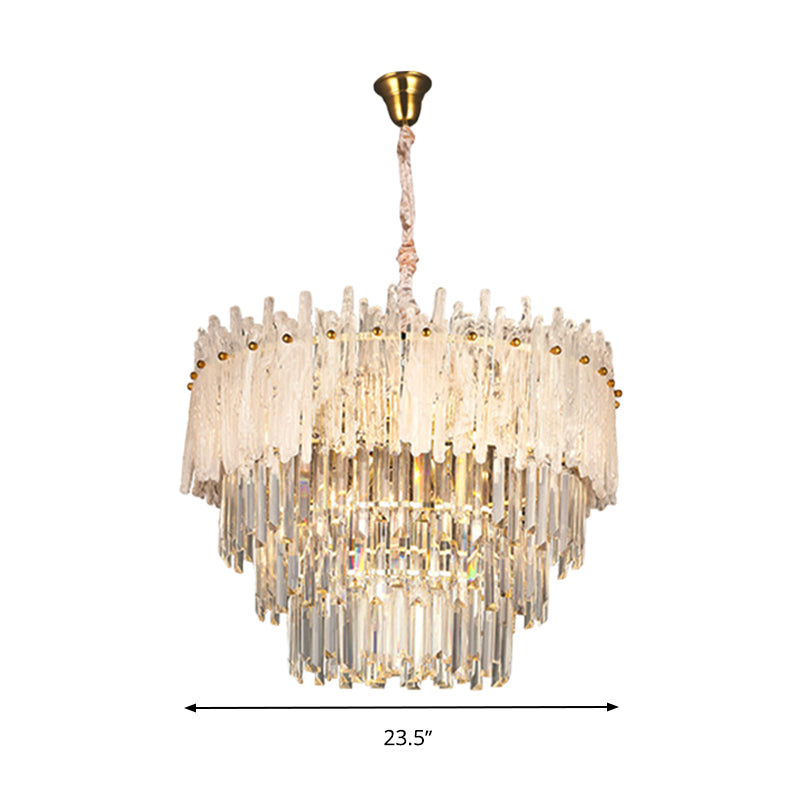 Clear Tri-Sided Crystal Rod Tiered Drop Lamp Modernism 11/23 Lights Living Room Pendant Chandelier Clearhalo 'Ceiling Lights' 'Chandeliers' Lighting' options 280283