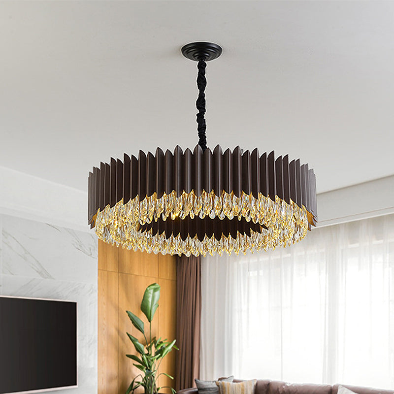 Teardrop Crystal Round Hanging Chandelier Postmodern Living Room LED Ceiling Pendant in Black Clearhalo 'Ceiling Lights' 'Chandeliers' Lighting' options 280285