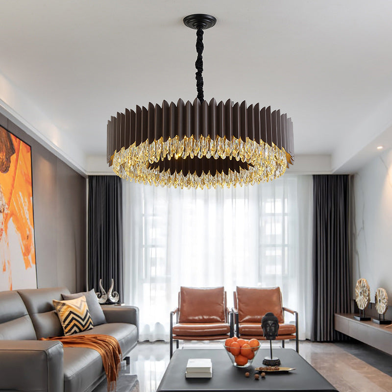 Teardrop Crystal Round Hanging Chandelier Postmodern Living Room LED Ceiling Pendant in Black Clearhalo 'Ceiling Lights' 'Chandeliers' Lighting' options 280287