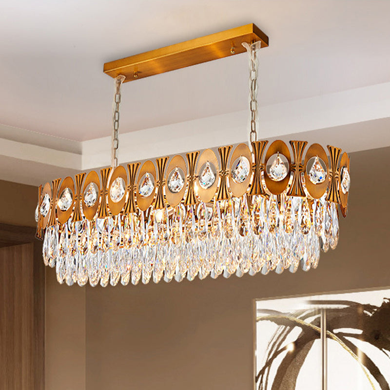 10 Heads Oval Suspension Lighting Modernism Gold Three Sided Crystal Rod Island Pendant Light Clearhalo 'Ceiling Lights' 'Island Lights' Lighting' 280305