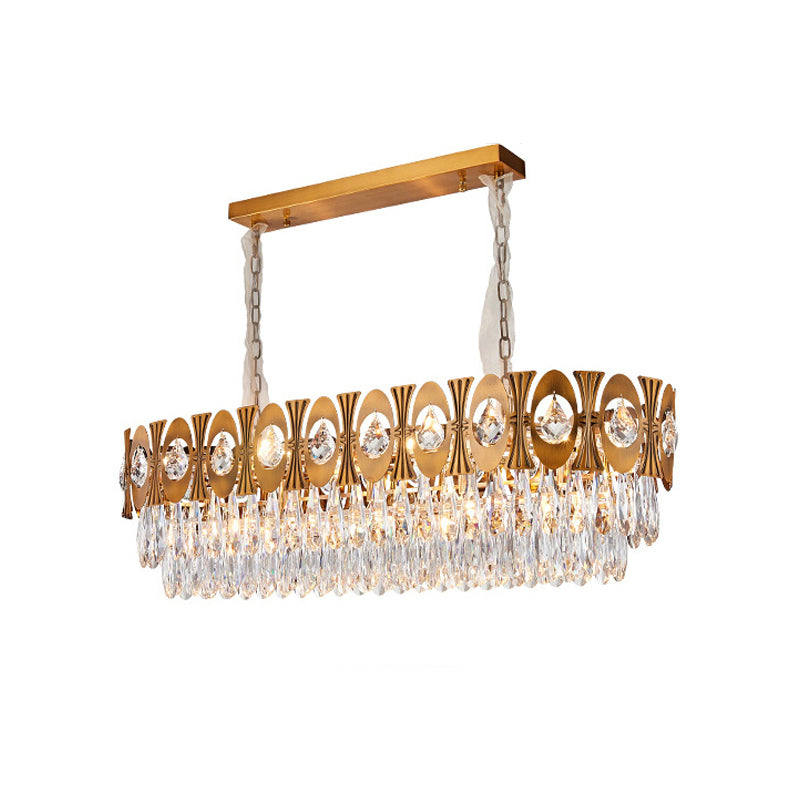 10 Heads Oval Suspension Lighting Modernism Gold Three Sided Crystal Rod Island Pendant Light Clearhalo 'Ceiling Lights' 'Island Lights' Lighting' 280308