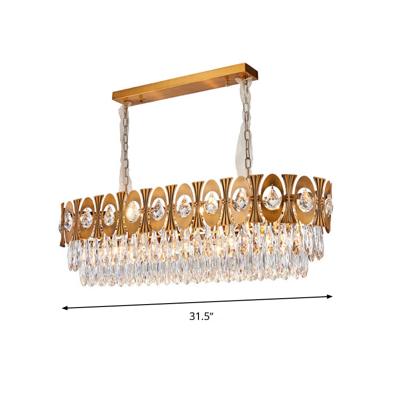 10 Heads Oval Suspension Lighting Modernism Gold Three Sided Crystal Rod Island Pendant Light Clearhalo 'Ceiling Lights' 'Island Lights' Lighting' 280309