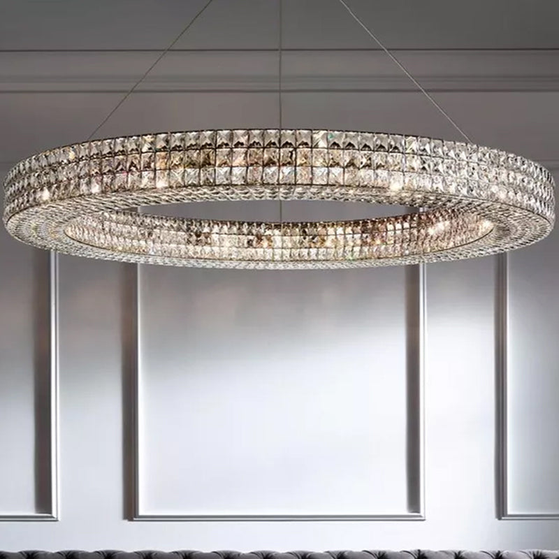 Ring Clear K9 Crystal Ceiling Pendant Light Simple 8/9 Heads Living Room Chandelier Light Clearhalo 'Ceiling Lights' 'Chandeliers' Lighting' options 280318