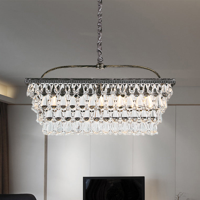 Silver Rectangle Hanging Ceiling Light Modernism Teardrop Crystal 4/6 Heads Living Room Island Light 6 Silver Clearhalo 'Ceiling Lights' 'Island Lights' Lighting' 280342