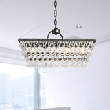 Silver Rectangle Hanging Ceiling Light Modernism Teardrop Crystal 4/6 Heads Living Room Island Light Clearhalo 'Ceiling Lights' 'Island Lights' Lighting' 280350