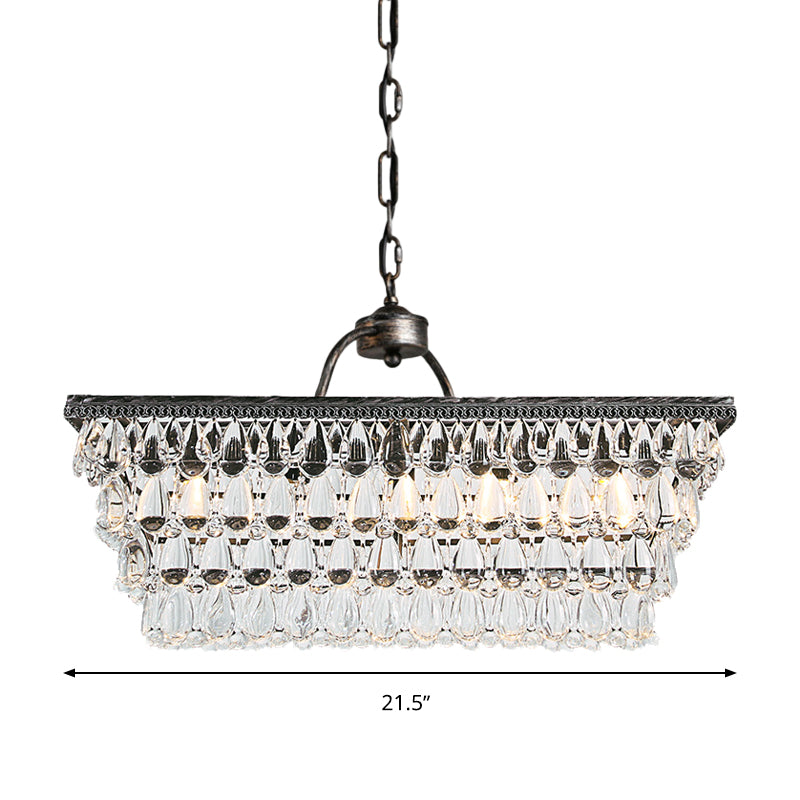 Silver Rectangle Hanging Ceiling Light Modernism Teardrop Crystal 4/6 Heads Living Room Island Light Clearhalo 'Ceiling Lights' 'Island Lights' Lighting' 280354