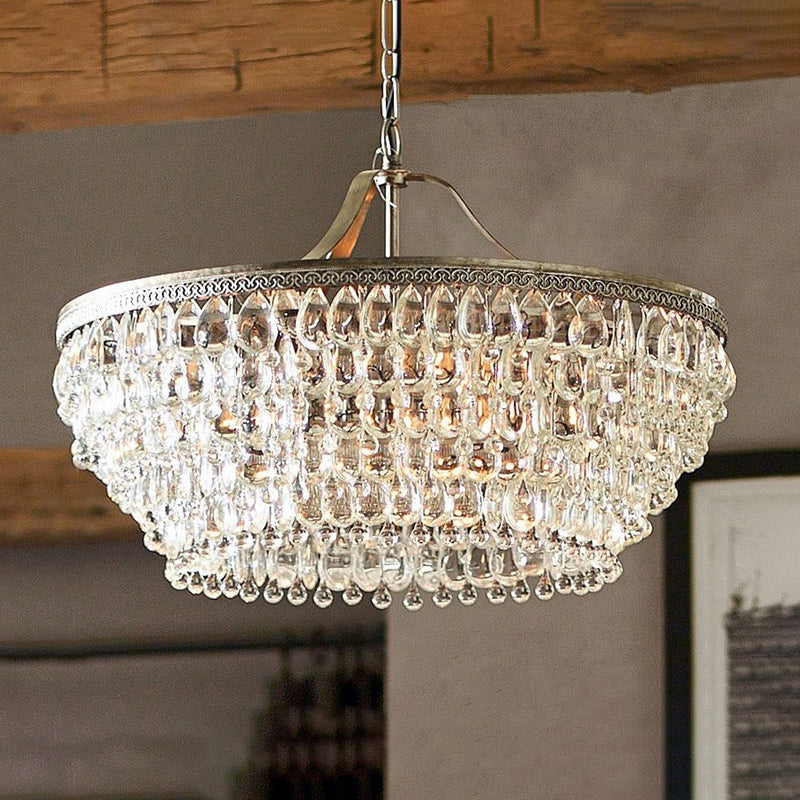 Basket Dining Room Chandelier Pendant Light Traditional Clear Teardrop Crystal 6 Heads Ceiling Chandelier Clearhalo 'Ceiling Lights' 'Chandeliers' Lighting' options 280355