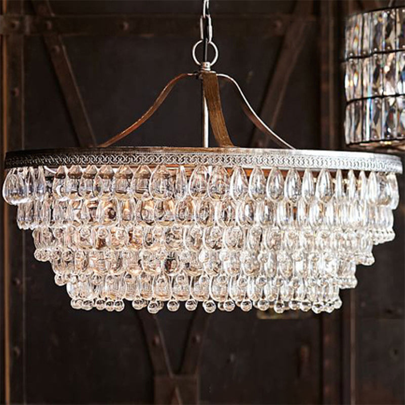 Basket Dining Room Chandelier Pendant Light Traditional Clear Teardrop Crystal 6 Heads Ceiling Chandelier Clearhalo 'Ceiling Lights' 'Chandeliers' Lighting' options 280356