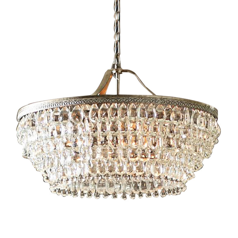 Basket Dining Room Chandelier Pendant Light Traditional Clear Teardrop Crystal 6 Heads Ceiling Chandelier Clearhalo 'Ceiling Lights' 'Chandeliers' Lighting' options 280358