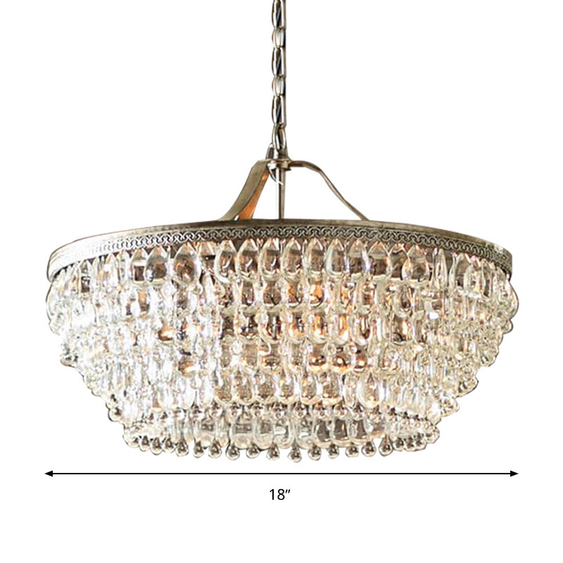 Basket Dining Room Chandelier Pendant Light Traditional Clear Teardrop Crystal 6 Heads Ceiling Chandelier Clearhalo 'Ceiling Lights' 'Chandeliers' Lighting' options 280359